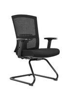 Black office chair with mesh back on a white background