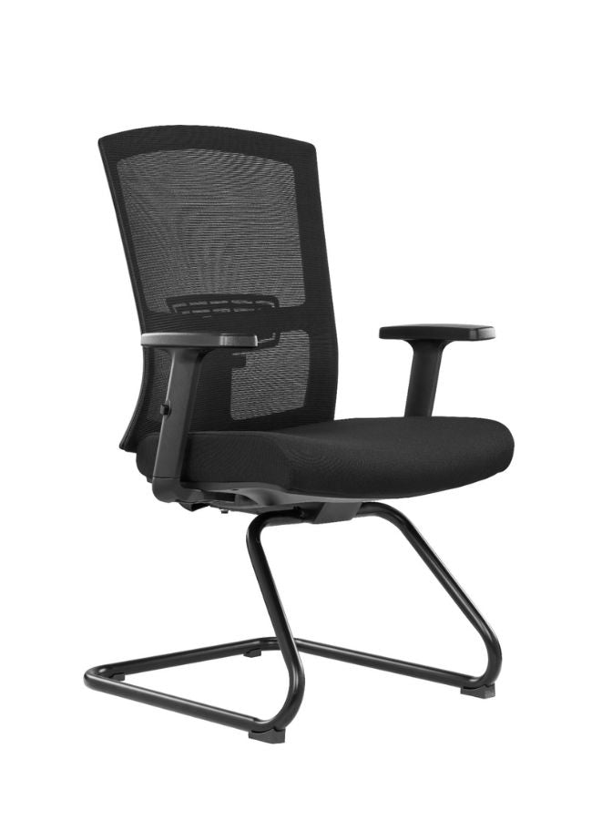 Black office chair with mesh back on a white background