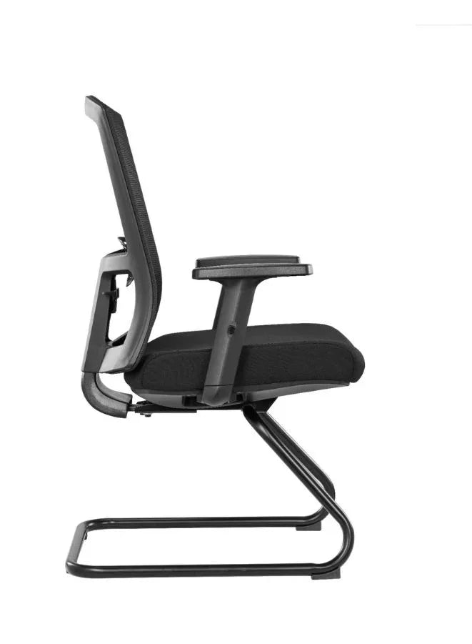 Black office chair with adjustable armrests on a white background