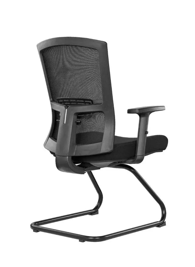 Black office chair with mesh back on a white background