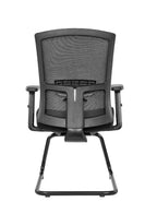 Black office chair with mesh back on a white background