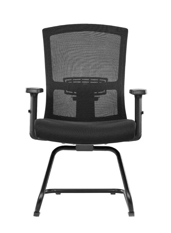 Black office chair with mesh back on a white background