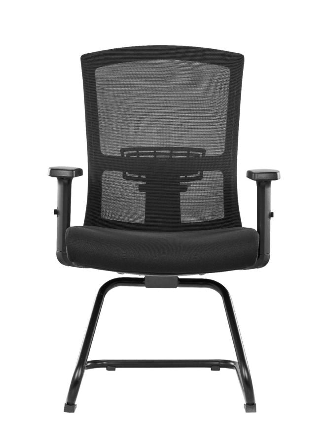 Black office chair with mesh back on a white background