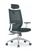Black office chair with headrest on a white background