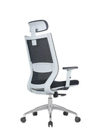 Ergonomic office chair with mesh backrest and adjustable armrests on a white background