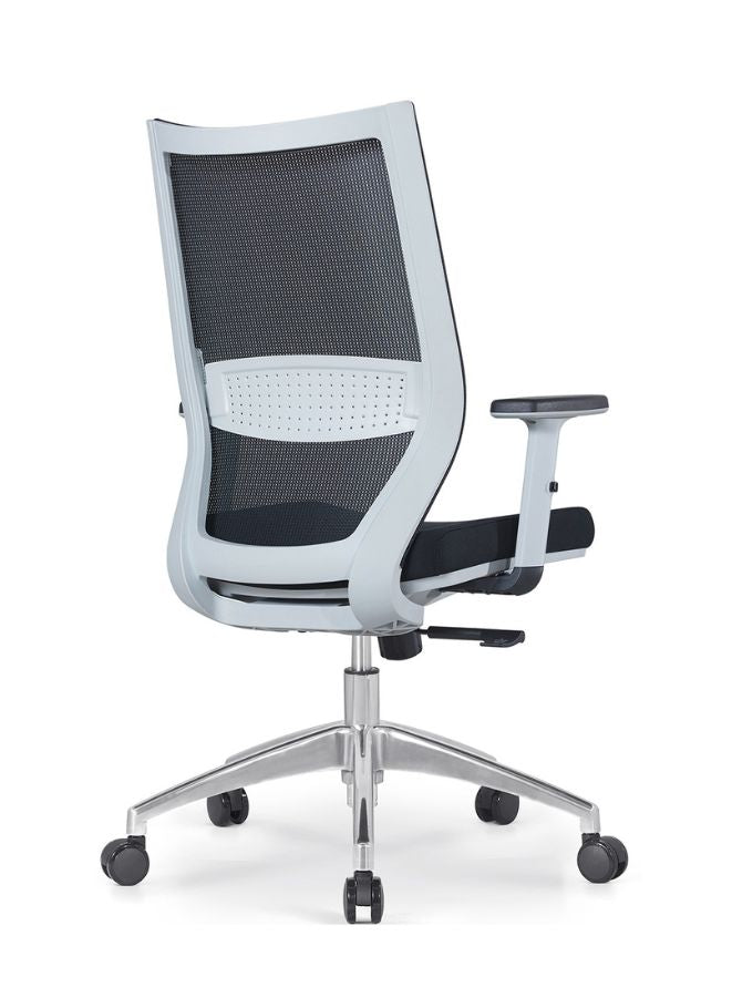 Modern office chair with mesh back and adjustable armrests on a white background