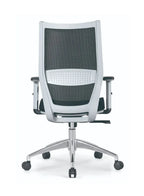 Modern office chair with mesh back and seat on a white background