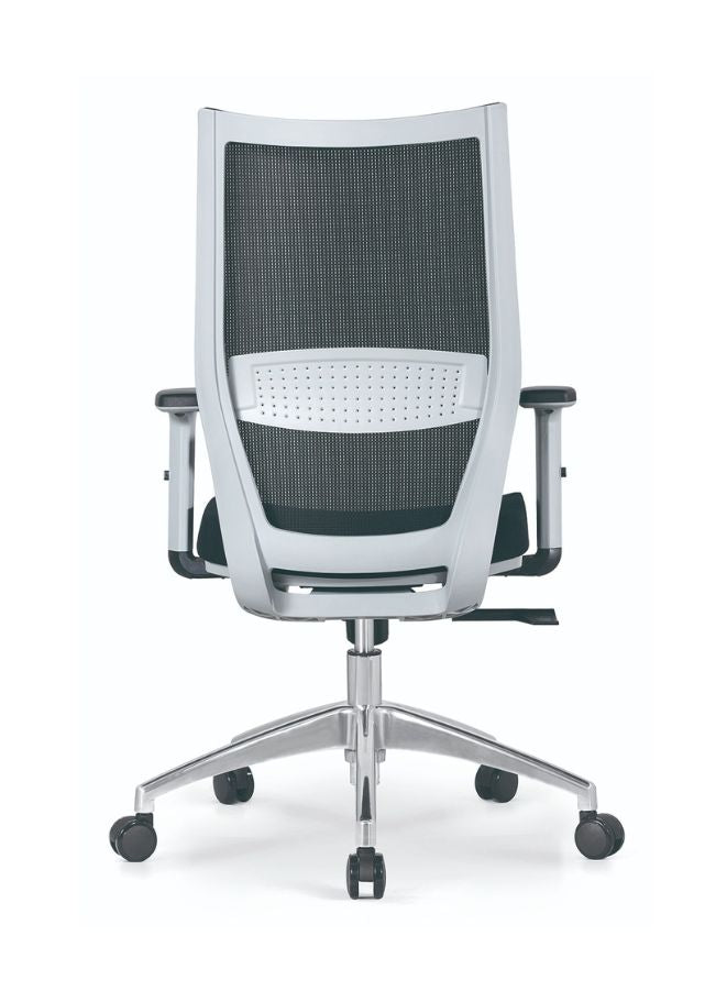 Modern office chair with mesh back and seat on a white background