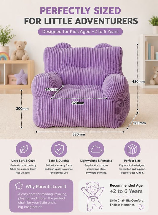 Kids Bean Bag Chair/Sofa Coudroy Fabric, Foam Filled-Pink