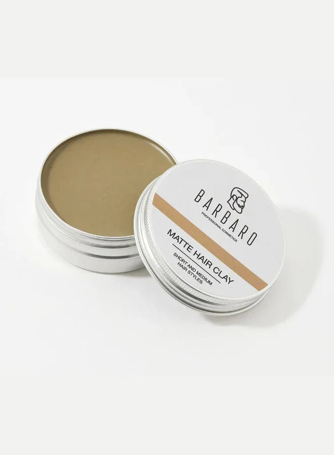 Barbaro Matte Hair Clay container with open lid on a white background