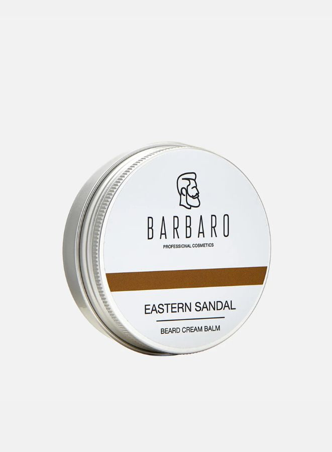 Barbero Eastern Sandal beard cream balm container on a white background