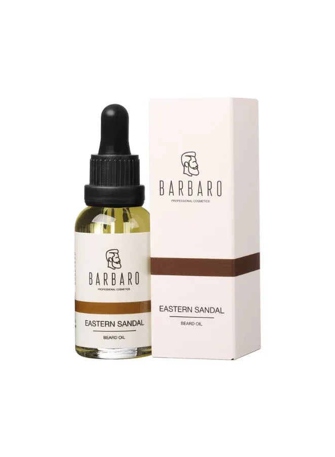 Barbaro beard oil bottle and packaging on a white background