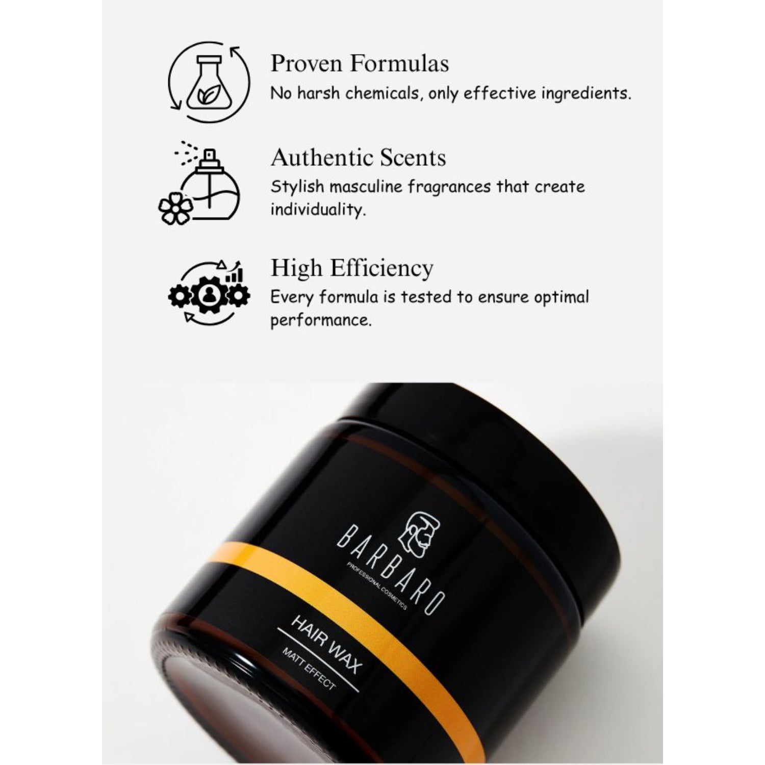 Barbaro Matte Hair Styling Wax – Flexible Strong Hold Wax for Men with Natural Matte Finish, Textured Definition & Sandalwood Aroma – 100g