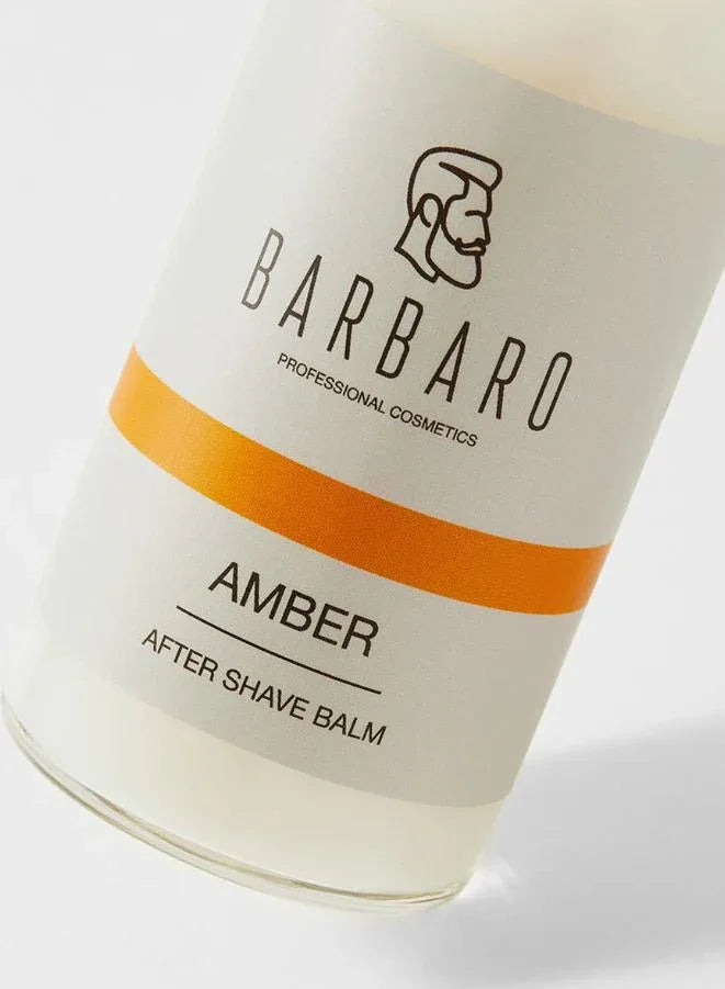 Barbaro Amber after shave balm bottle on a white background
