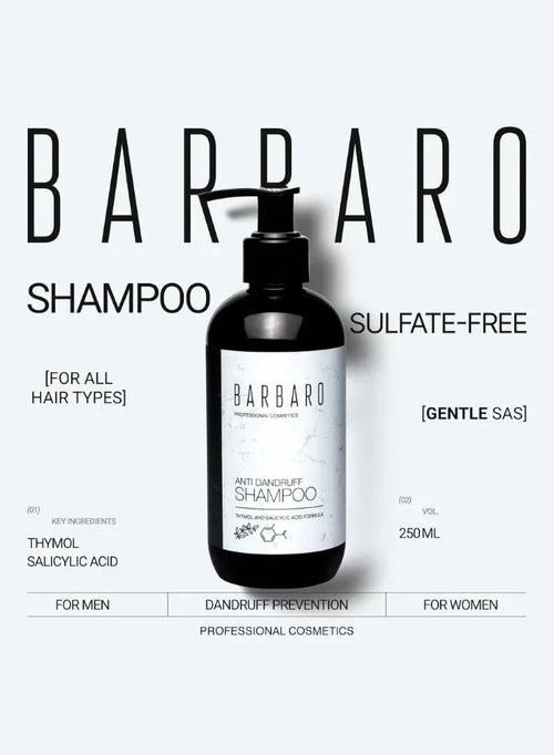 Barbaro shampoo bottle with label on a white background