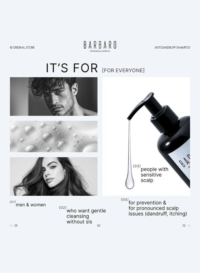 Barbaro shampoo bottle with text on a white background