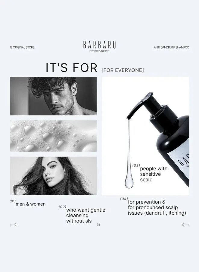 Barbaro shampoo bottle with text on a white background