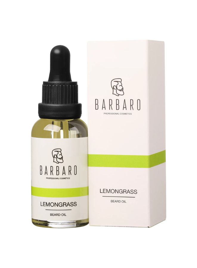 Barbaro Lemongrass beard oil bottle and packaging on a white background
