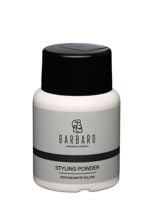 Barbaro hair styling powder container on a white background