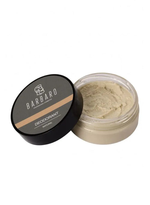 Barbaro deodorant container with open lid on a white background