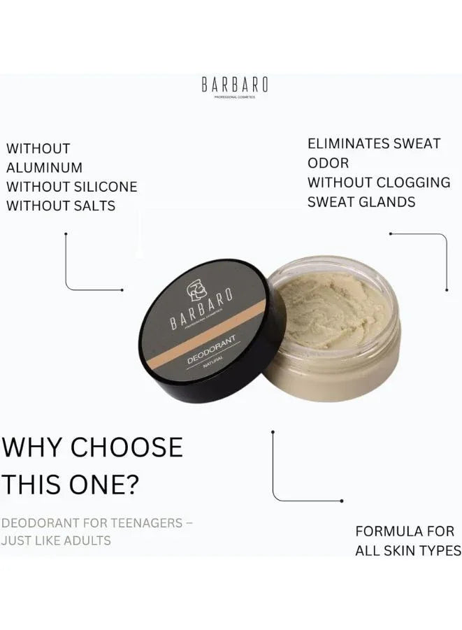 Barbaro deodorant container with open lid on a white background