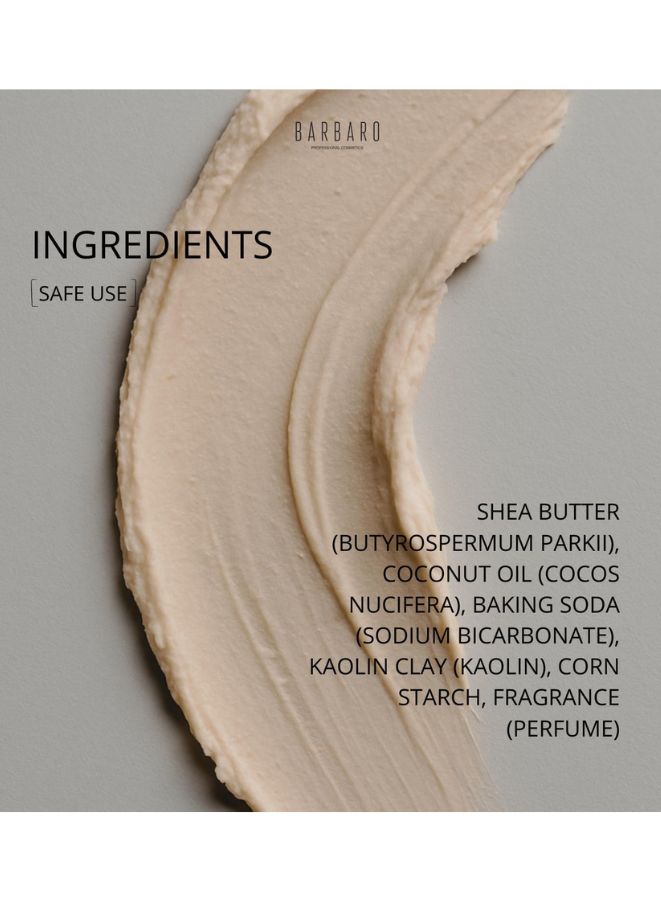 Product ingredients list with a close-up of a beige cosmetic product on a gray background.