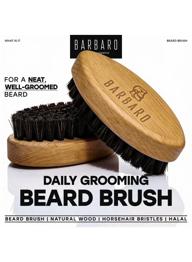 Barbaro Beard Brush for Men – Natural Horse Hair Bristles for Grooming, Styling & Beard Growth – Compact Beard Care Tool for Daily Use