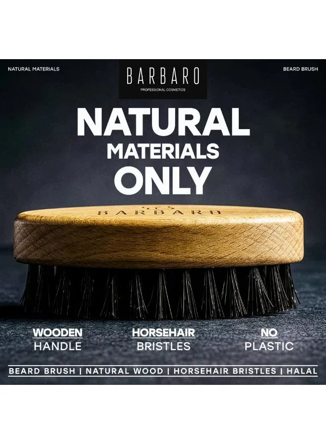 Barbaro Beard Brush for Men – Natural Horse Hair Bristles for Grooming, Styling & Beard Growth – Compact Beard Care Tool for Daily Use