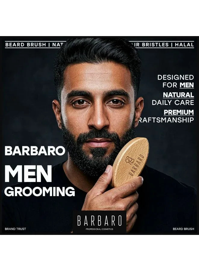 Barbaro Beard Brush for Men – Natural Horse Hair Bristles for Grooming, Styling & Beard Growth – Compact Beard Care Tool for Daily Use