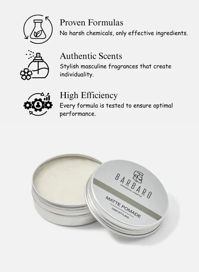 Barbaro Hair Styling Matte Pomade 60g – Strong Hold, Natural Matte Finish for Men