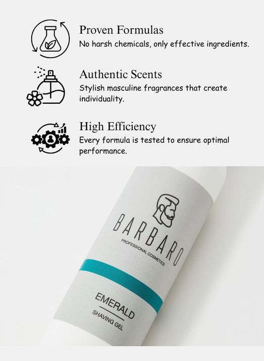 Barbaro Emerald Clear Shave Gel 200 ml – Transparent Non-Foaming Shaving Gel for Precision Beard Grooming