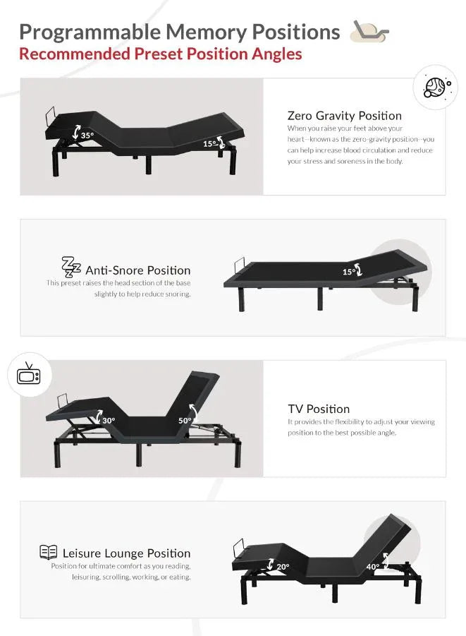 FlexiSpot Adjustable Bed Base with Head & Foot Incline, Durable Motorized Steel Frame, Wired Remote Control, Multiple Height Legs & Synchronized Adjustment for Customized Comfort