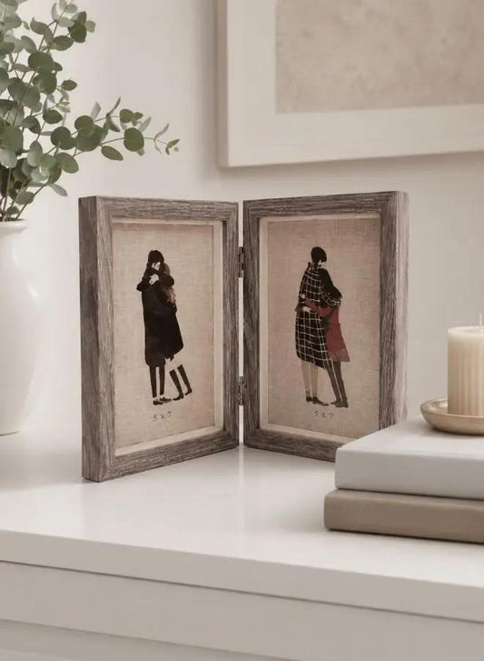Foldable Wooden Photo Frame – Display 2 Photos | Grey