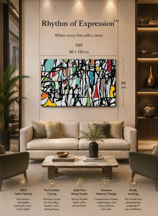 Rhythm of Expression | Premium Hand-Painted Abstract Wall Painting | Cotton Canvas with Wooden Frame | 80 × 120 cm