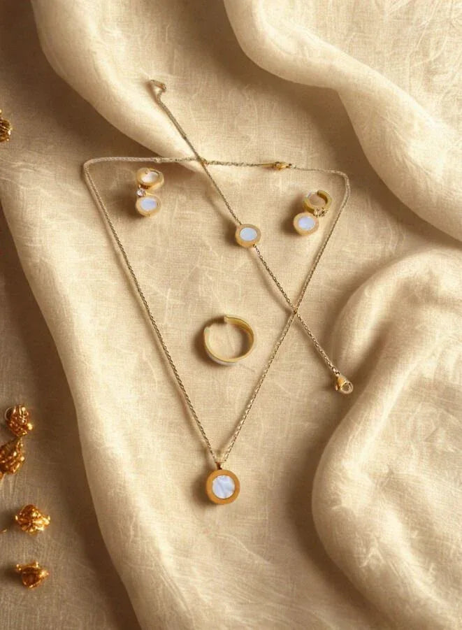 Elegant Roman Numerals Jewelry Set for Women | White Necklace Pendant, Earrings, Ring, and Bracelet featuring Roman Nos 1-10