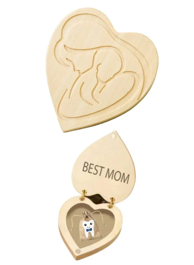 Heart-Shaped Wooden Jewelry Box with "Best Mom" Engraving & Glamorous MOM Choker Necklace – Gift Set for Mother’s Day