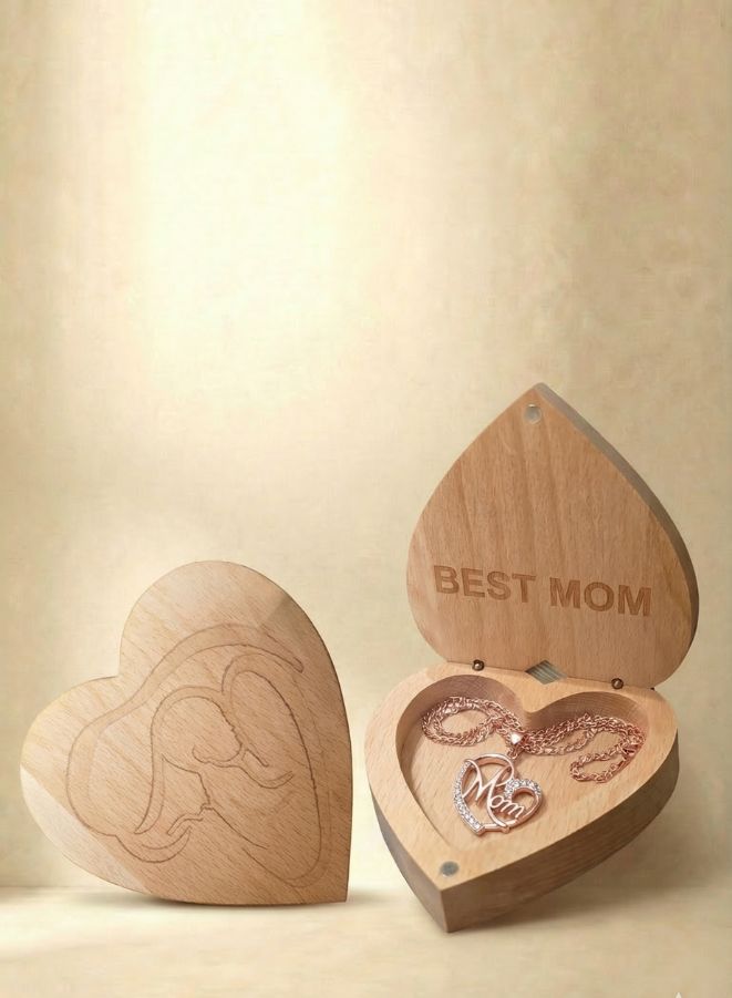 Heart-Shaped DIY Wooden Keepsake Box with Necklace – Personalized Mother’s Day Gift Set with Paint Kit