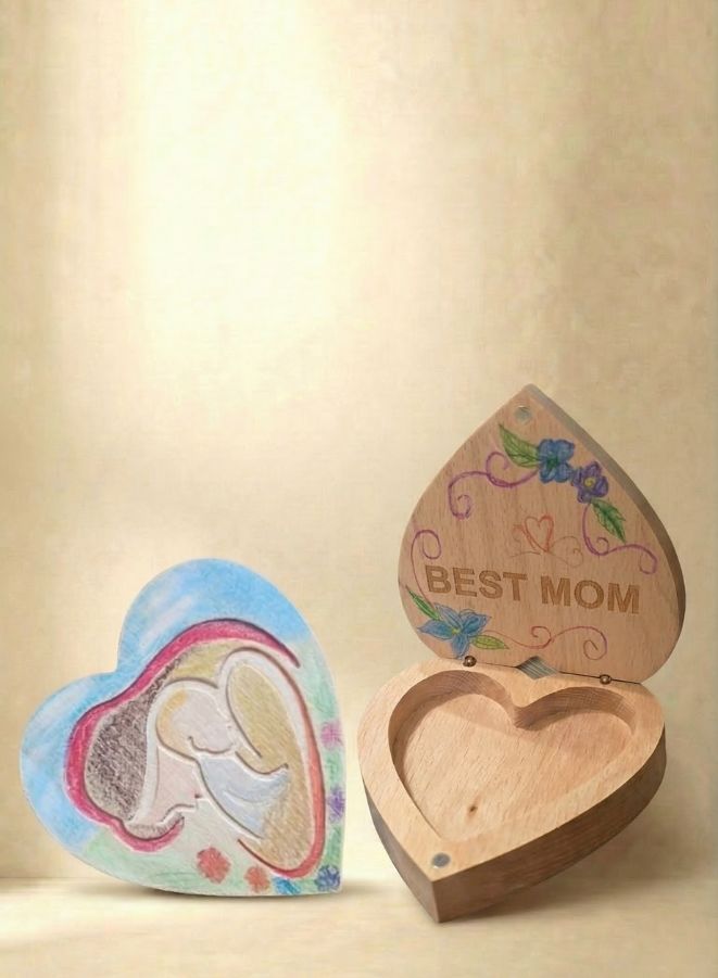 Heart-Shaped DIY Wooden Keepsake Box with Necklace – Personalized Mother’s Day Gift Set with Paint Kit