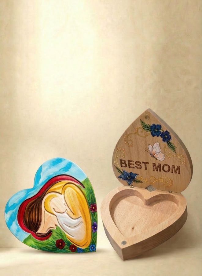 Heart-Shaped DIY Wooden Keepsake Box with Necklace – Personalized Mother’s Day Gift Set with Paint Kit