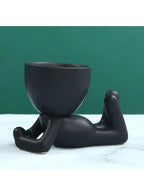 أصيص نباتات خزفي صغير على شكل إنسان - أصيص صبار أسود مزخرف للنباتات العصارية والمكتب وديكور غرفة المعيشة (النبات غير متضمن)