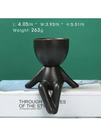 أصيص نباتات خزفي صغير على شكل إنسان - أصيص صبار أسود مزخرف للنباتات العصارية والمكتب وديكور غرفة المعيشة (النبات غير متضمن)