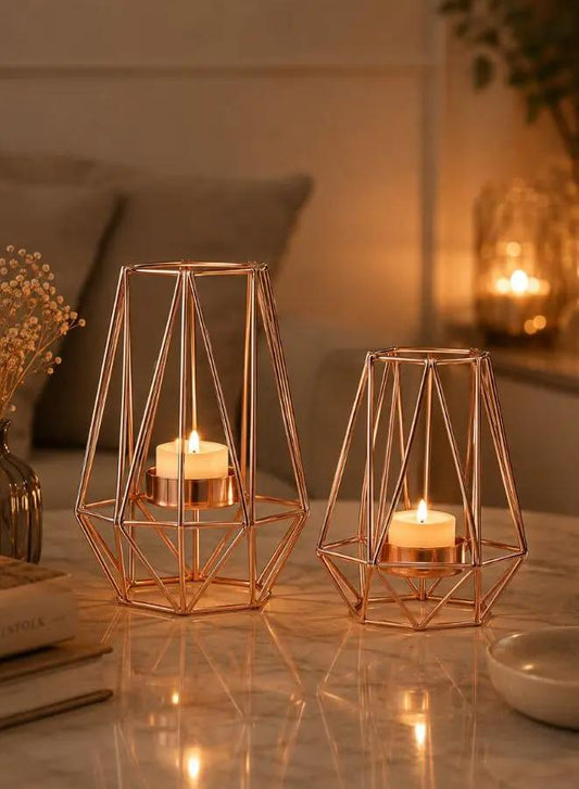 Elegant Metal Candle Holder - Stylish and Functional Home Decor Accent (Rose Gold)