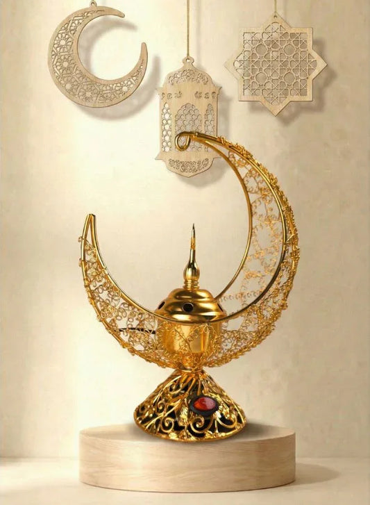 Vintage Arabic Bakhoor Burner - Electric incense Holder Stand with Metallic Plug-in Charcoal - Portable Aroma Diffuser for Home, Office, Yoga, Spa - Incense Censer for Aromatherapy