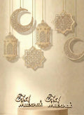 8 Pieces Wooden Hollow Pendant Ornament Eid Ramadan Festive DIY Decorations with Hanging Moon Star Wind Light Shape Ornament for Eid Mubarak