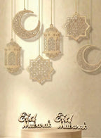 8 Pieces Wooden Hollow Pendant Ornament Eid Ramadan Festive DIY Decorations with Hanging Moon Star Wind Light Shape Ornament for Eid Mubarak