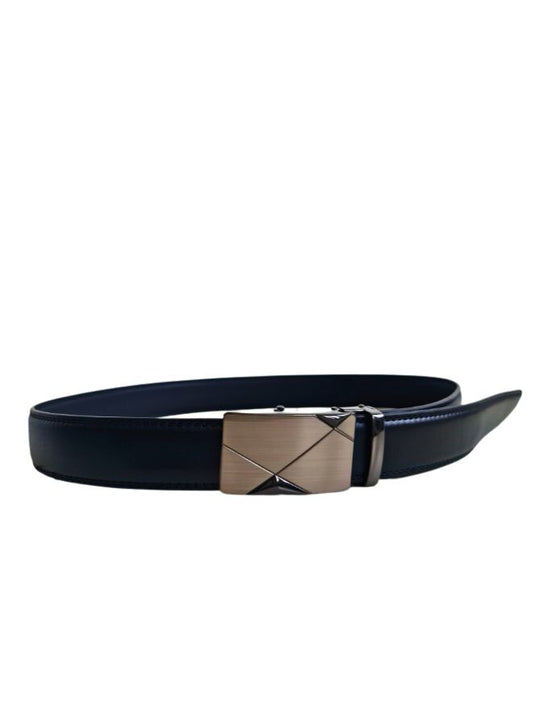 Men's Black Leather Belt, Adjustable Ratchet Belt with Automatic Buckle