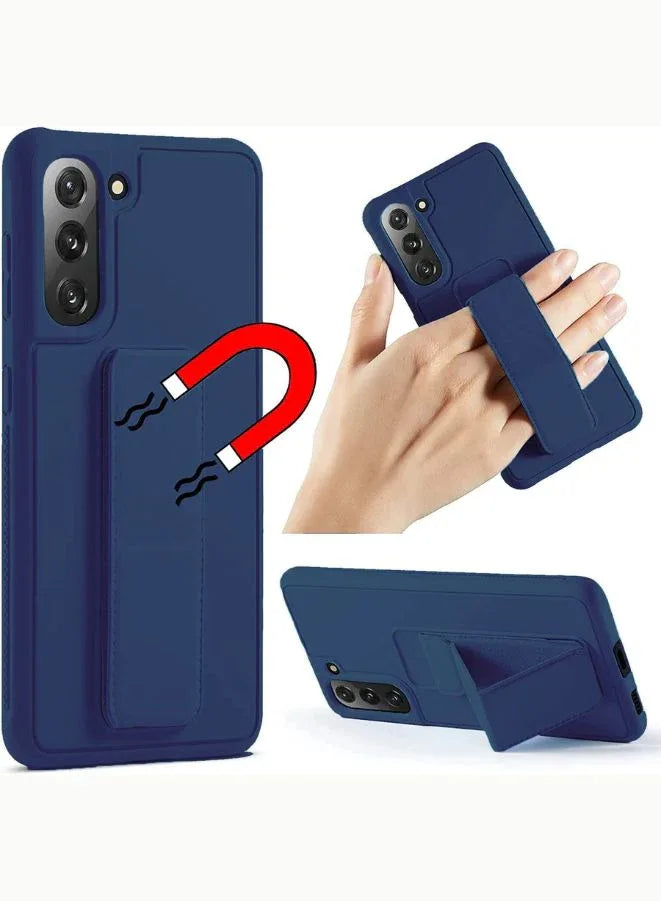 Samsung Galaxy S21 FE مع حامل وحامل مغناطيسي، حامل متعدد من السيليكون الفاخر لحزام اليد الرأسي والأفقي