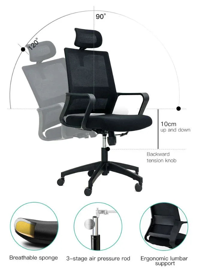Black Frame Ergonomic Swivel Office Mesh Chair, Comfortable and Stylish for Office, Home and Shops