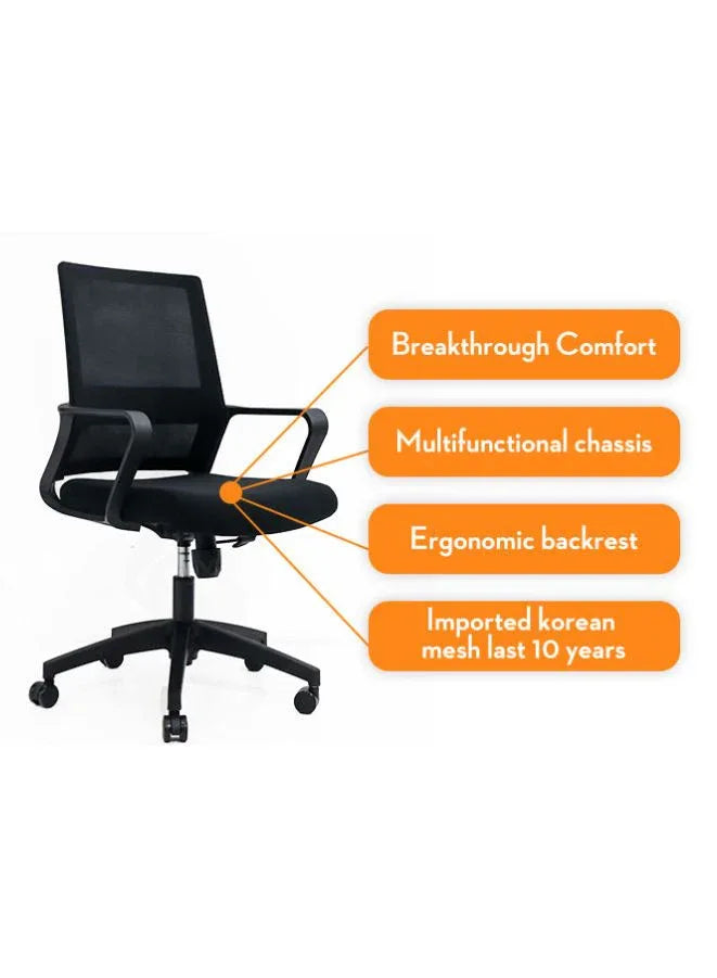 Black Frame Ergonomic Swivel Office Mesh Chair Without Headrest, Comfortable and Stylish for Office, Home and Shops