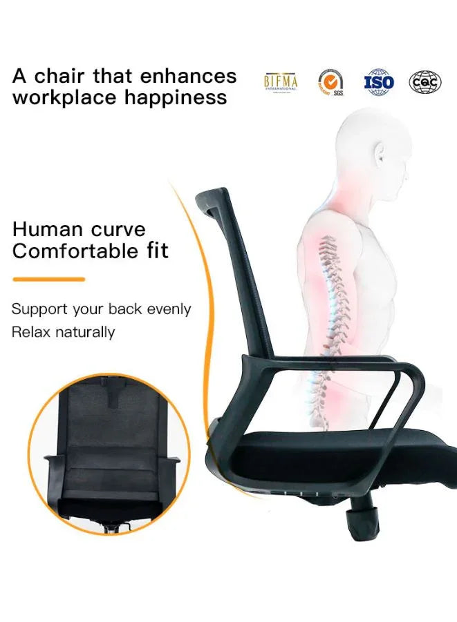 كرسي مكتب شبكي دوار مريح بإطار أسود بدون مسند للرأس، مريح وأنيق للمكتب والمنزل والمحلات التجارية